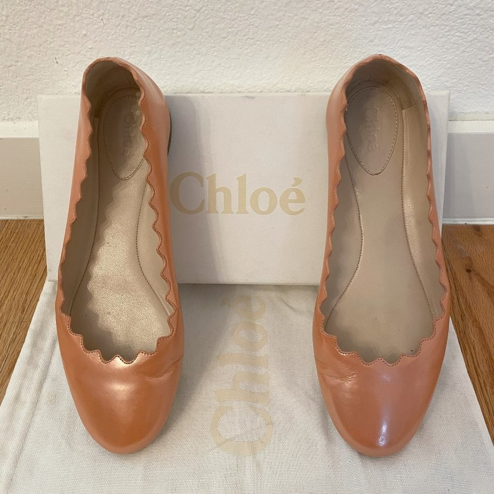 Chloé Lauren Scalloped Leather Ballet Flats – Peach Nude